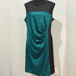 Signature Collection L Green, Blue and Black Sleeveless Ruched Knee Length 806